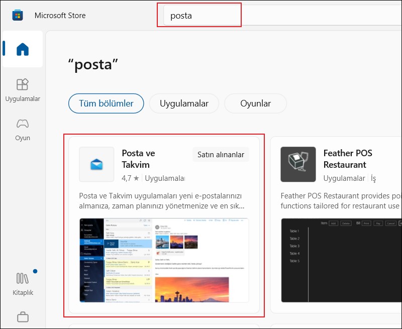 Microsoft Store Posta Uygulaması