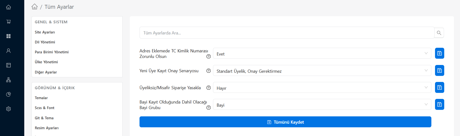 Üyelik Ayarları