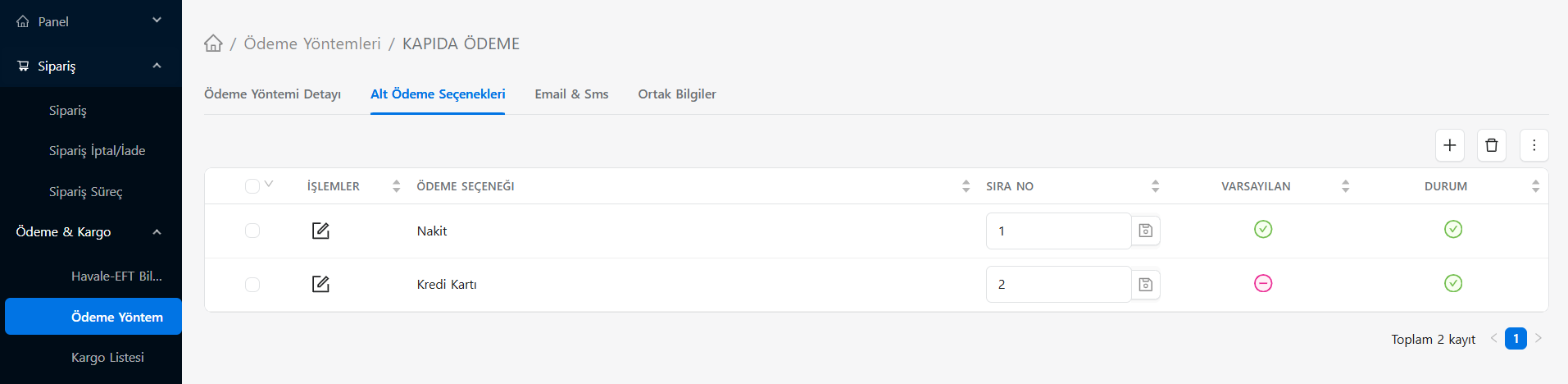 Alt Ödeme Seçenekleri