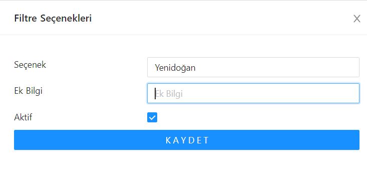 Filtre Seçeneği Ekleme