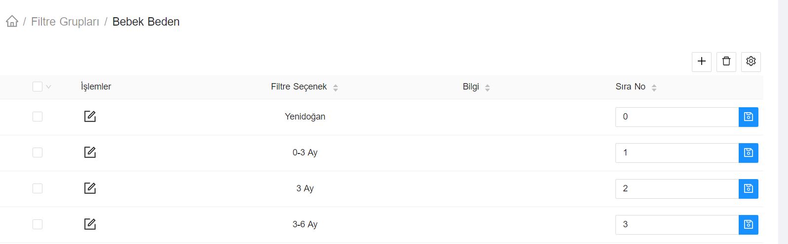 Filtre Seçenekleri