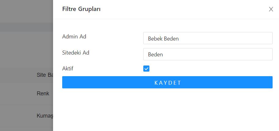 Filtre Grubu Ekleme
